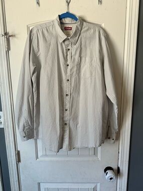 Wrangler Men Premium Quality Tan Embroidered Long Sleeve Button Down Shirt Large